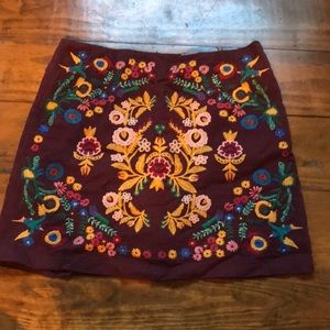 maroon embroidered skirt